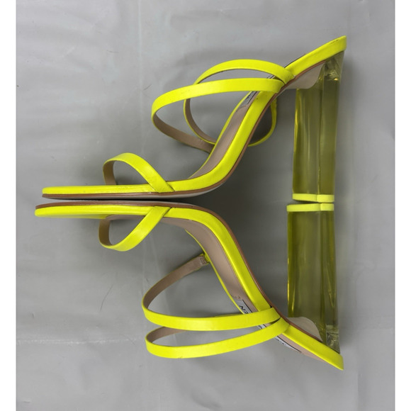 Steve Madden Radiance Strappy Heels Womens 6.5M Neon Yellow Transparent Heel - Picture 11 of 13